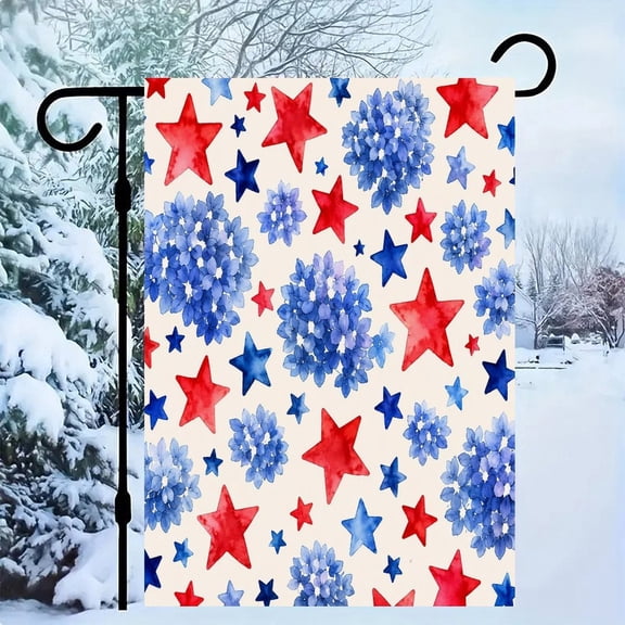 RKSupls Patriotic Linen Double Sided Garden Flag, Independence Day Themed Yard Decor, Patriotic Stars Flowers Outdoor Banner for Holiday Lawn