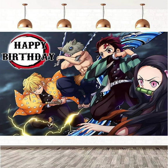 Demon Slayer Theme Birthday Flag Background Banner Children's Party Decoration supplies Photography Photo Prop ,70.8x43.3inch.