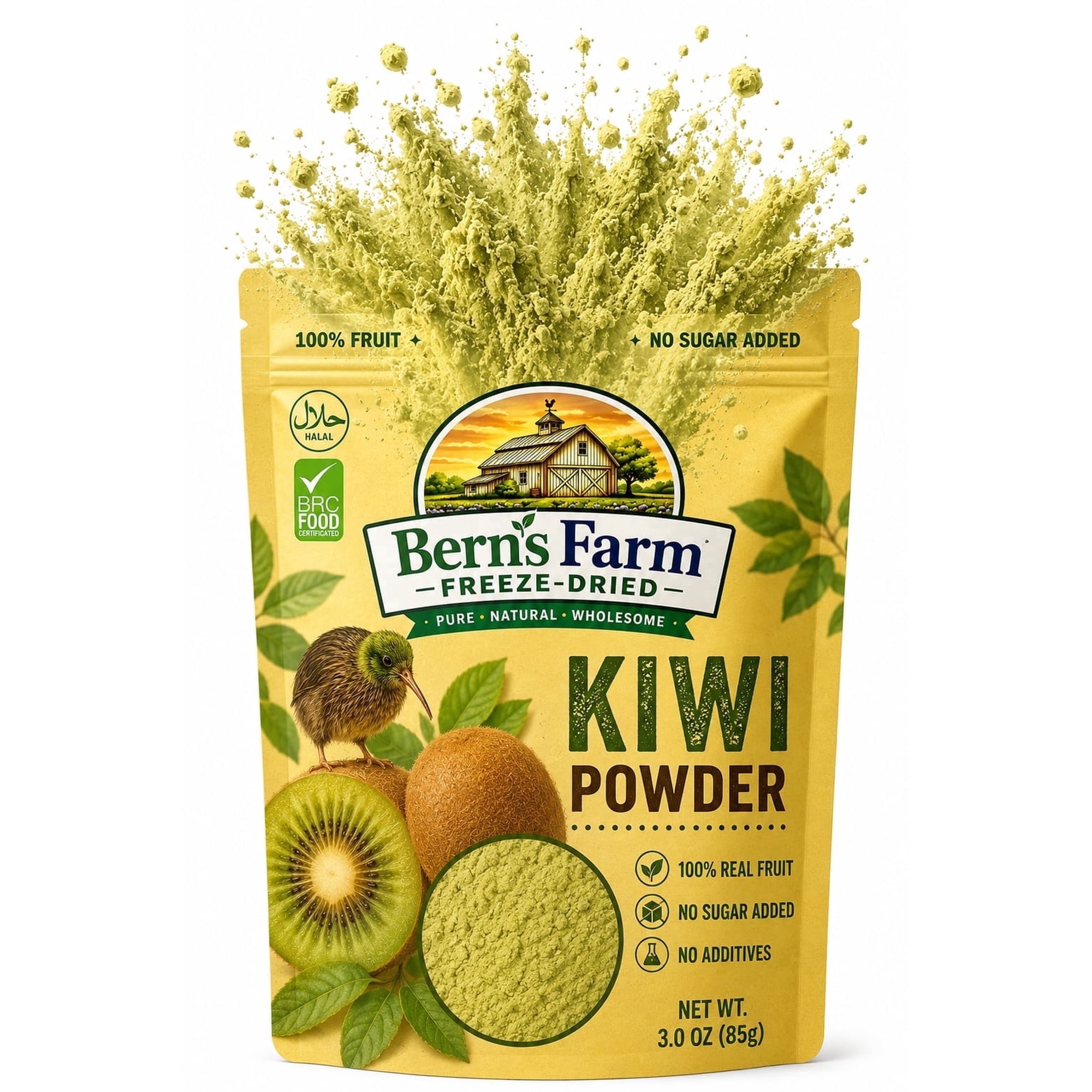 Bern's Farm Freeze-Dried Sour Kiwi Powder, Sour Kiwi Flavor, Gluten-Free, No Sugar Added, 3 oz (85 g)
