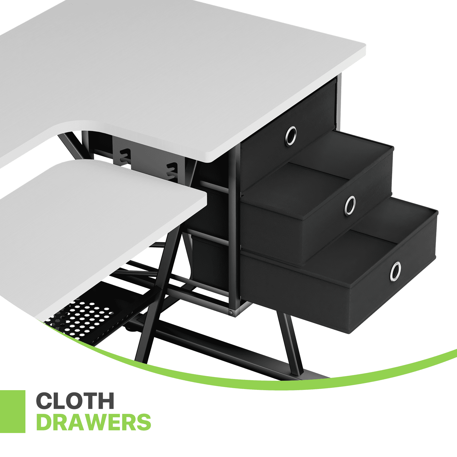 Magshion Sewing Machine Table with Fold-Down Top, Height Adjustable Platform Craft Table with Storage Shelves & Drawers, White