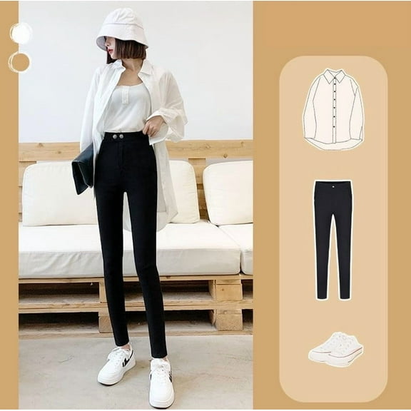 Tight-fitting High-waist Black Stretch Thin Leggings