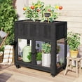 thumbnail image 2 of Yoneston Patio Mini Wood Cold Frame, 35.4''x17.7''x37.4'',Compact 2 Doors Garden Greenhouse with Wheels, Raised Bed with Liner for Indoor Outdoor Use, Black, 2 of 7