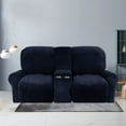 thumbnail image 6 of LiveGo 2 Seater Velvet Recliner Sofa Slipcover with Cup Holders, Stretch Loveseat Recliner Sofa Cover with Console Slate, Slipcover Protector for Living Room, 6 of 14