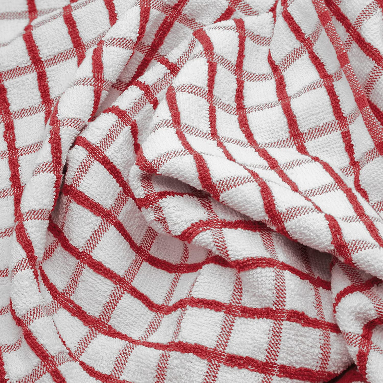 [8 Pack] Premium Dish Towels for Kitchen, with Hanging Loop - Heavy Duty Absorbent 100% Cotton 410 GSM Terry Kitchen Towels, 16x26 (Red)