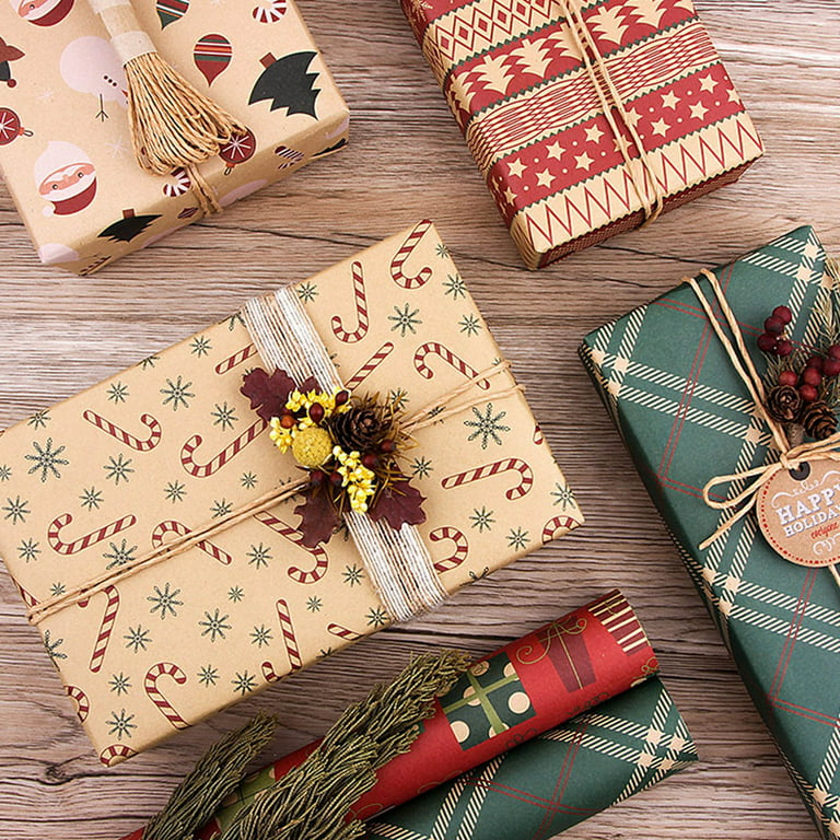 iOPQO Christmas Wrapping Paper Christmas Decorations Christmas Wrapping  Paper Christmas Gifts Christmas Wrapping Paper 20''*27.5'' Santa Merry  Christmas Lettering Snowflakes Plaid Christmas Clearance 