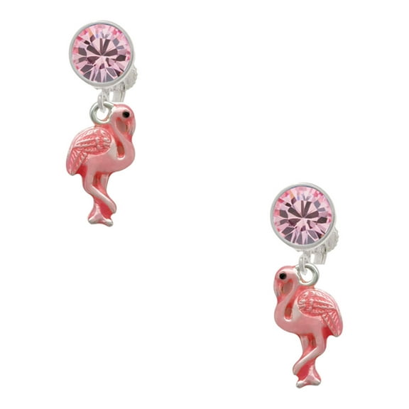 Delight Jewelry Silvertone Hot Pink Flamingo Pink Crystal Clip on Earrings