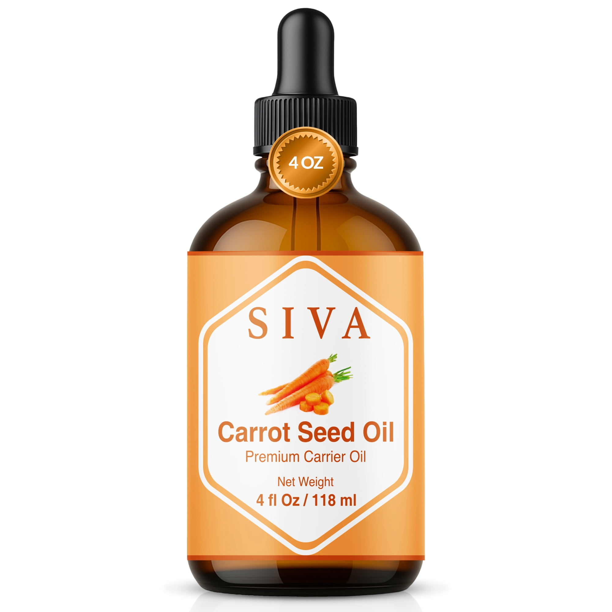 SIVA Carrot Seed Oil 4oz (118ml) Premium Cold-Pressed 100% Natural Carrier Oil With Dropper For Face, Skin Care, Body Massage, Hair Care, Hair Oiling & Scalp Massage