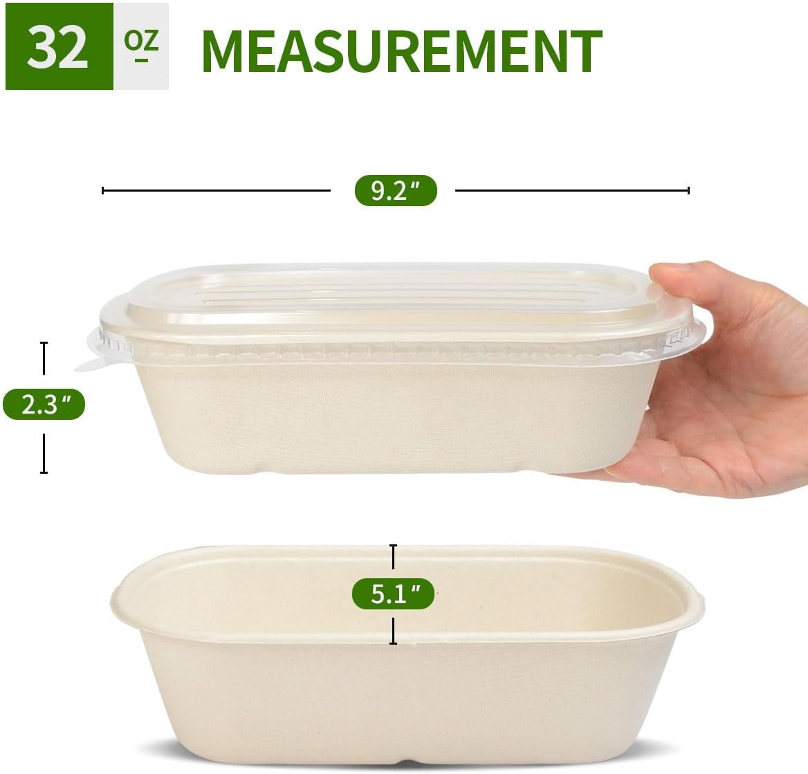50 Stück Einweg-Essensboxen Aus Zuckerrohr – 946 Ml, 23x13x6 Cm, Mit Deckel – Für Takeaway, Meal Prep & Partys