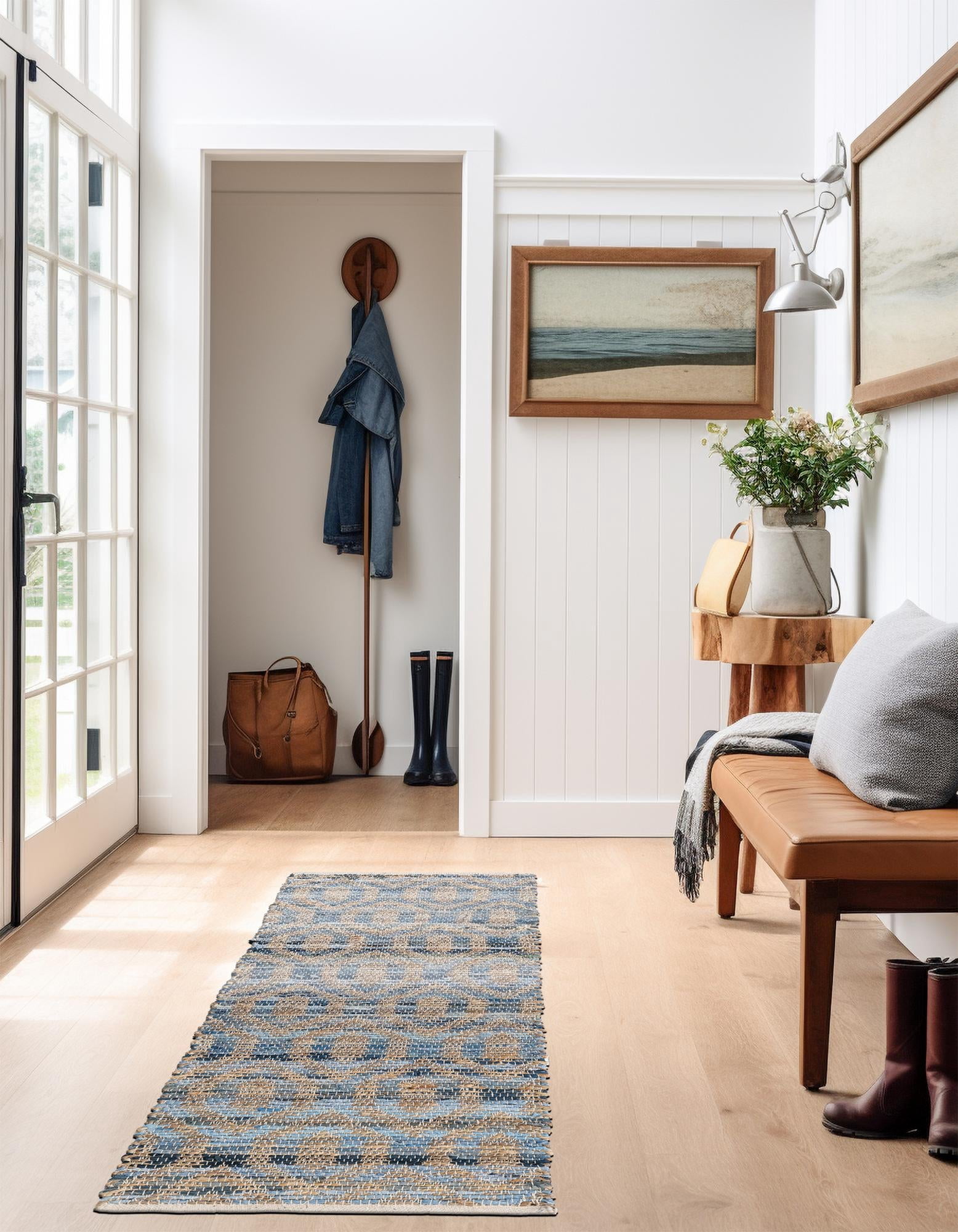 Unique Loom Chindi Jute Collection Area Rug (2' 2" x 6' 1" Runner Navy Blue)