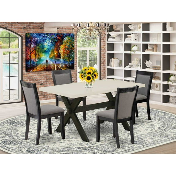 East West Furniture X626MZ650-5 5 Piece Kitchen Table Set - Linen White Dining Table with 4 Dark Gotham Grey Dining Chairs - Wire Brushed Black Finish