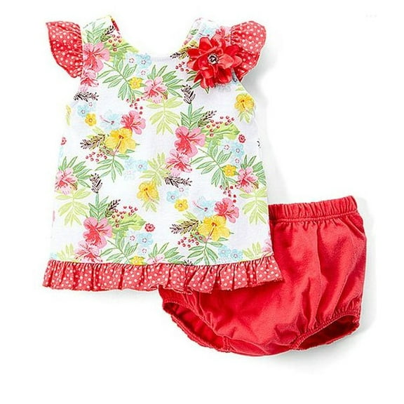 Nannette Baby Girls' Casual Dresses PINK - White & Pink Tropical Floral Angel-Sleeve Dress & Pink Bloomers - 3-6M