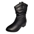 thumbnail image 5 of Oyedens Cowboy Boots for Women Fashion Slouchy Leather Block Heels Wide Mid Calf Western Cowgirl Boots, 5 of 7