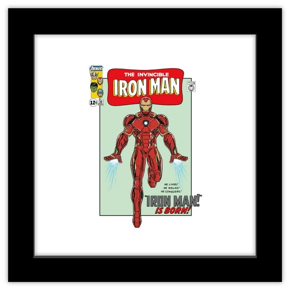 Gallery Pops Marvel Comics Avengers - Classic Iron Man Comic Cover Wall Art, Black Framed Version, 12" x 12"