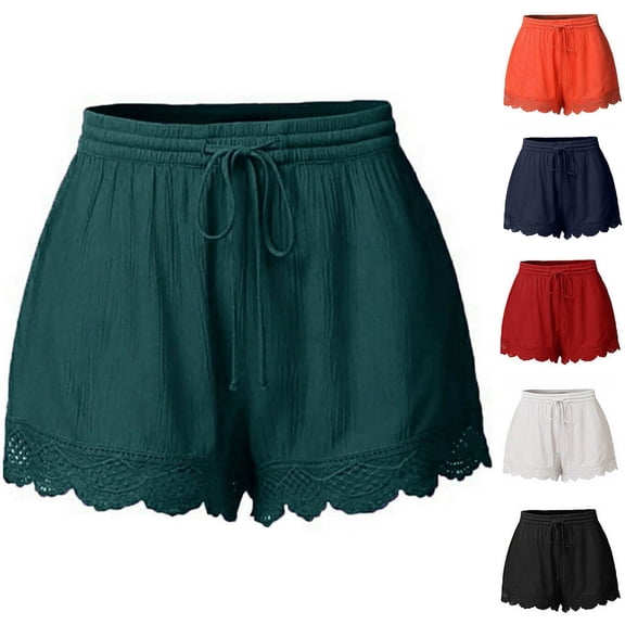 Feancey Women's Plus Size Lounge Shorts Lace Trim Under Shorts for Dresses Drawstring Elastic Waist Safety Shorts Casual Loose Short Pants White M