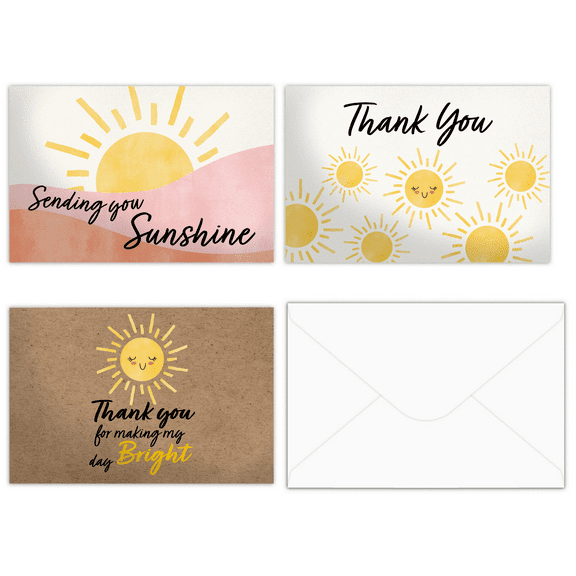 Pro Supply Global Sunshine Thank You Cards With Envelopes 24 Count Assortment