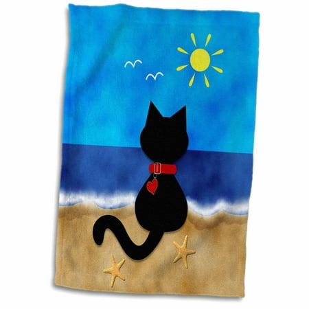 3dRose Cute Black Kitty Cat Summer Beach Time Fun - Towel, 15 by 22-inch