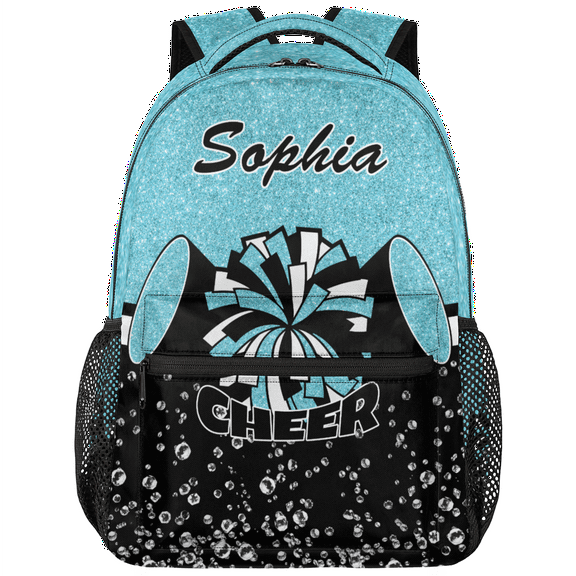 Jiaoprinted Personalized Cheerleader Backpack for Cheerleading, Custom Name Cheer Causual Bag for Women Cheer Team Azure Glitter