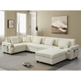 thumbnail image 2 of MAYEERTY 128x67" U-Shaped Sectional Sofa - 6-Seat Chenille Couch with Ottoman/Armrest Storage/Cup Holders/USB, Wide Seat for Living Room/Apartment, 2 Colors, 2 of 9