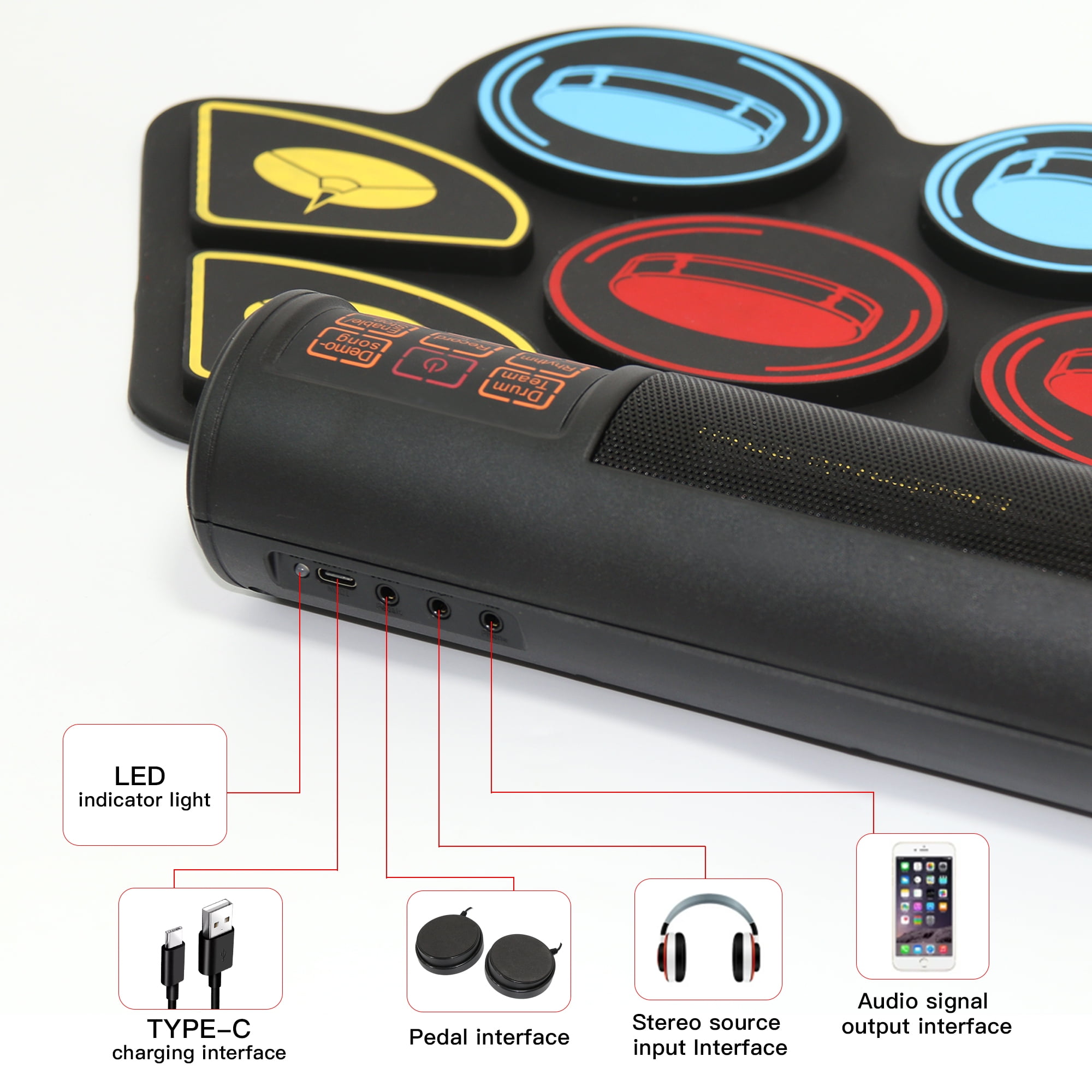 Electronic Drum Set Practice 9 Pads With Stand,Music Recording,Light Up Drum Sticks,Drum Pedal,Midi,Dual Stereo Speaker(Rainbow)