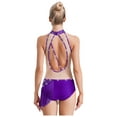 thumbnail image 2 of TiaoBug Women's Tassels Latin Dance Dress Figure Skating Bodysuit for Salsa Jazz Ballroom Dancing Performance Purple XL, 2 of 6