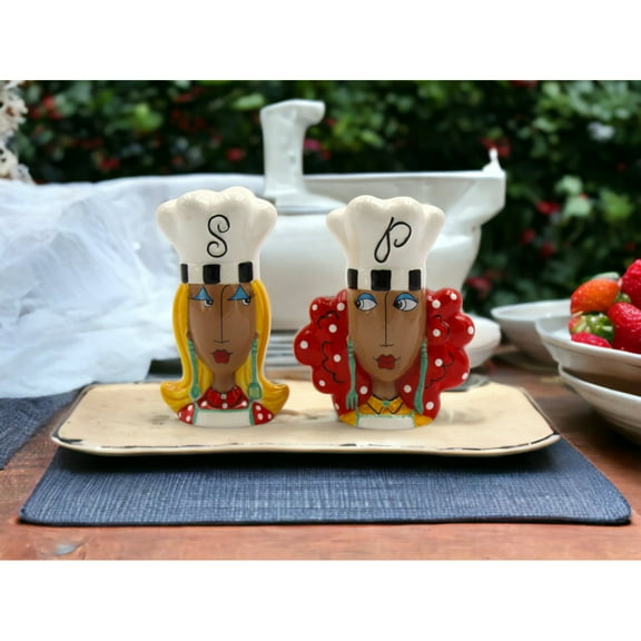 Ceramic African American Lady Chef Salt and Pepper Shakers Gift