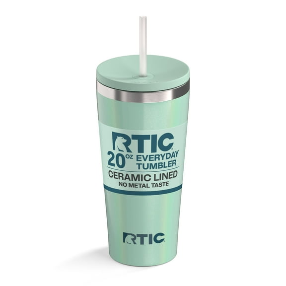 RTIC 20 oz Ceramic Lined Everyday Tumbler, Spill-Resistant Straw Lid, Fresh Mint Glitter