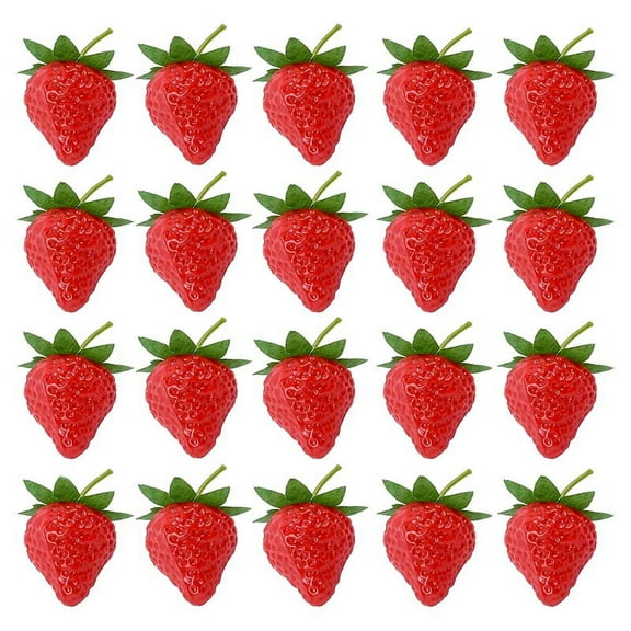 20 Pieces Artificial Strawberry Fake Fruit Strawberries Photography Prop Home Kitchen Cabinet Party Ornament, Small
