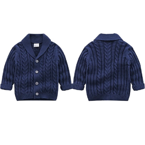 Godderr Infant Baby Boys Knitted Cardigan Sweater Fall Spring Knit Sweater Knitwear Lapel Crochet Jackets Solid Color Outwears Coats with Buttons for 6M-3Y