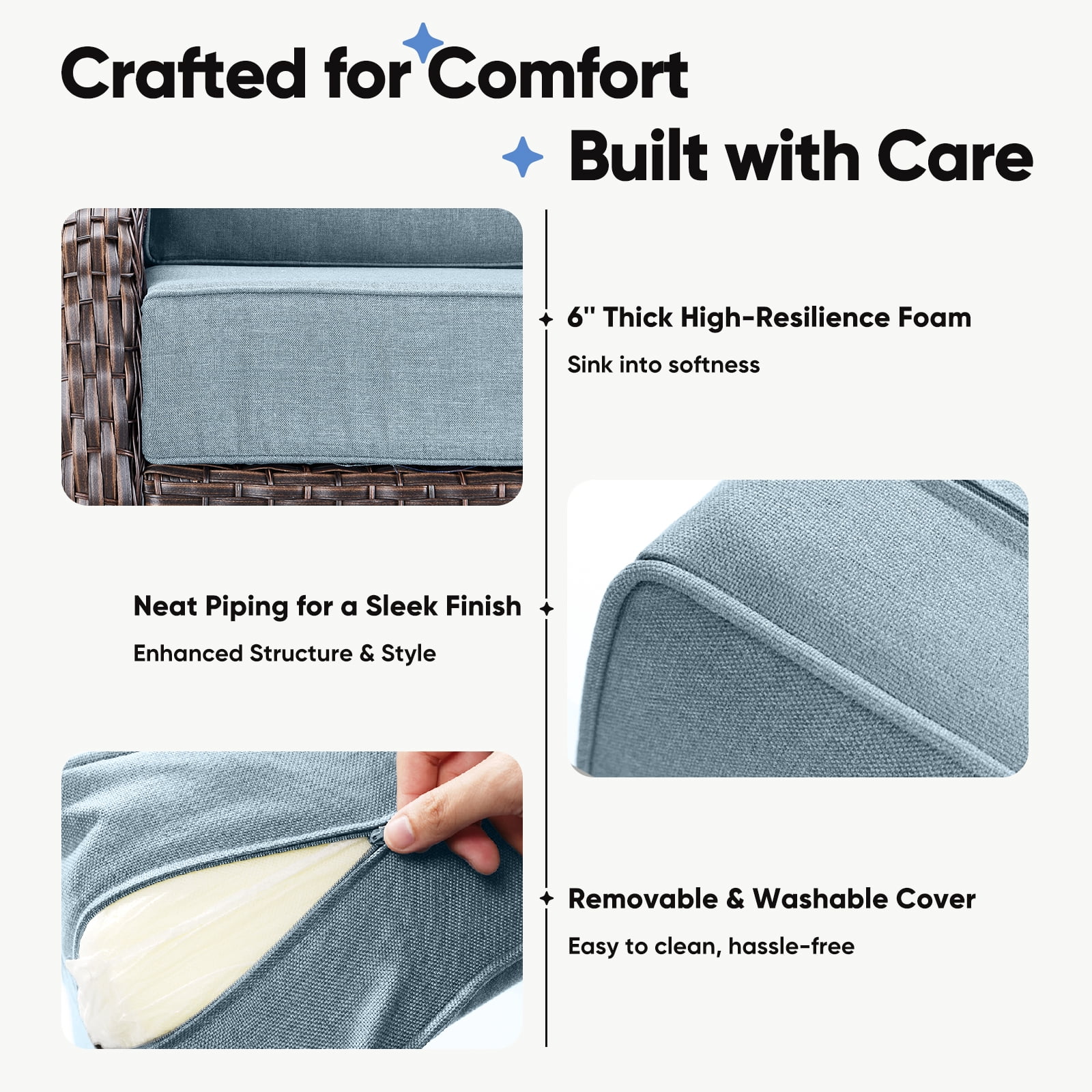 Joyofarm 24" x 22" x 6" Outdoor Chair Cushions for Patio Furniture, Deep Seat and High Back for Patio Rocking Dining Chair and Couch, Baby Blue