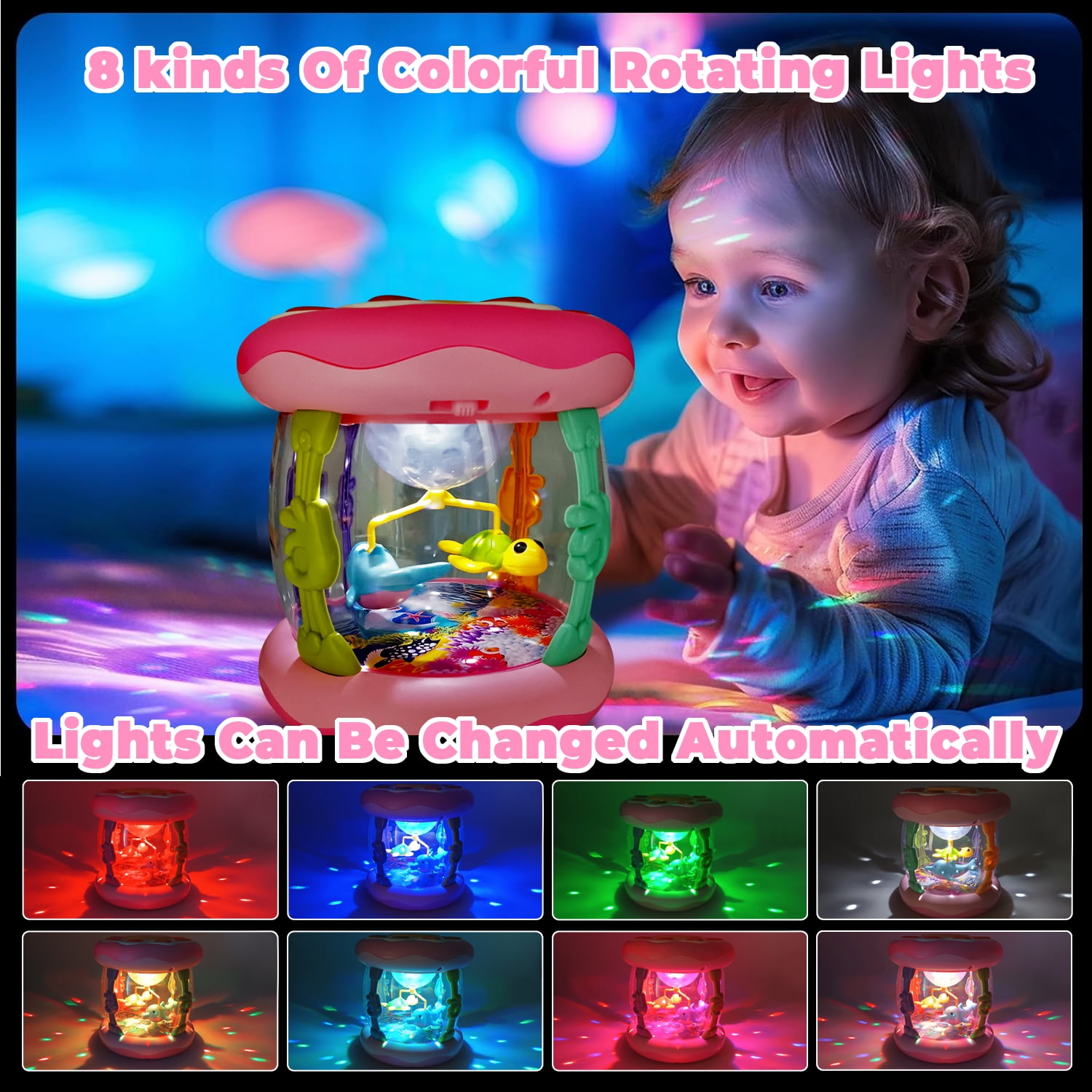 Toys for 1 Year Old Girls - Ocean Rotating Light Up Toy - Crawling Learning Toy for 2 Year Old Toddlers - 6 to 12 Months Baby Birthday Gifts