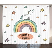 Unicorn Curtains 2 Panels Set, Hand Drawn Rainbow with Doodle Stars and Believe in Wonder Quote Positive Vibes, Window Drapes for Living Room Bedroom, 108W X 90L Inches, Multicolor, by Ambesonne