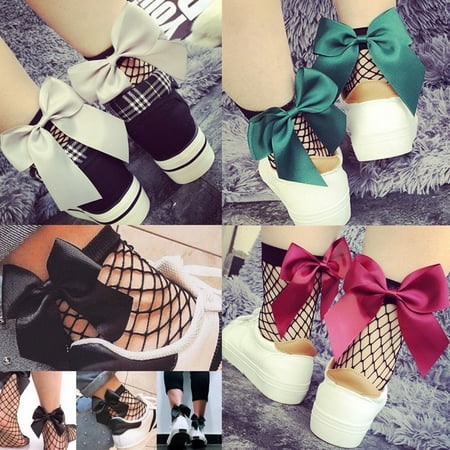 

Poseidon Fashion Chic Women Girl Fishnet Net Mesh Bowknot Hollow Ankle High Short Socks