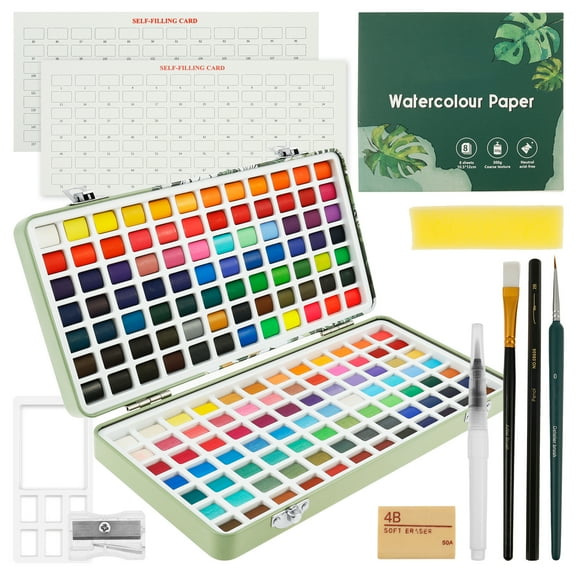 LINFANG Watercolor Paint Set Pearlescent Solid Watercolor Paint Set Mixable Color Painting Kit Easy to Use for Painting Travelling