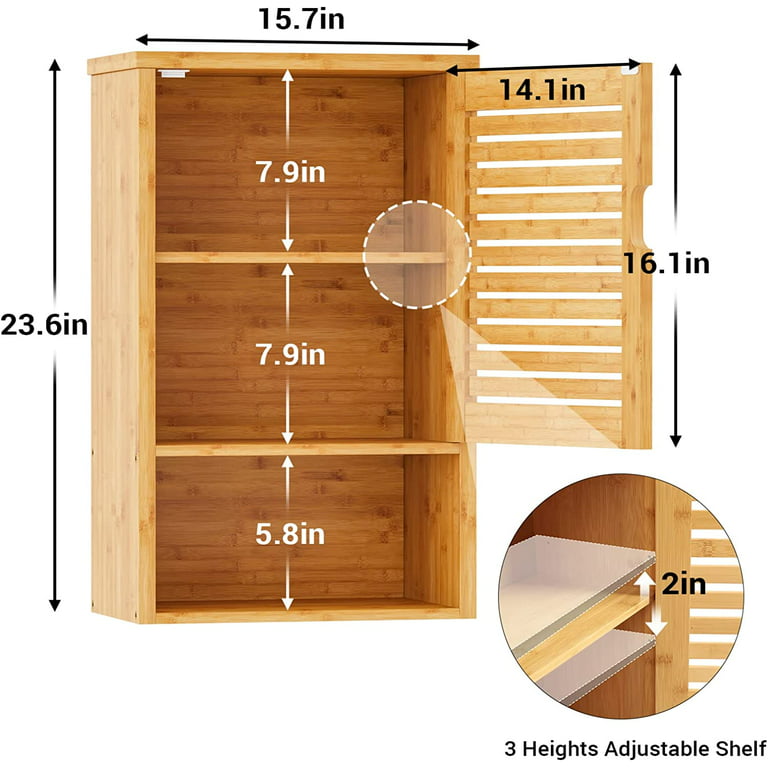 FORABAMB Medicine Cabinet with Mirror, Bathroom Vanity Mirror Cabinets Wall  Mounted with Storage Shelves, Bamboo Hanging Wall Cabinet with Door and