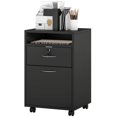 thumbnail image 1 of Mobile Small Filing Cabinet with Lockable Drawer & Open Shelf, 23.6" Black Particle Board Office Storage Organizer on Wheels for Home Office, Printer Stand & Paperwork Storage, 1 of 7