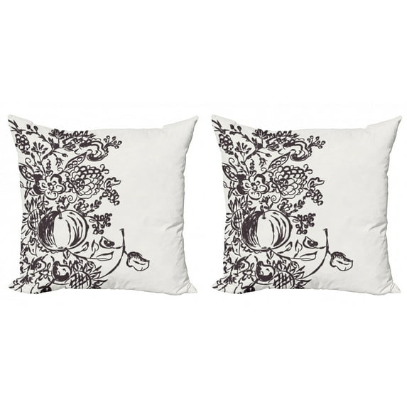Botanical Throw Pillow Cushion Cover Pack of 2, Hand Drawn Sketch of Fruit Tree Branches Berries Flowers Garden Apple, Zippered Double-Side Digital Print, 4 Sizes, Coconut Dark Blue Grey, by Ambesonne