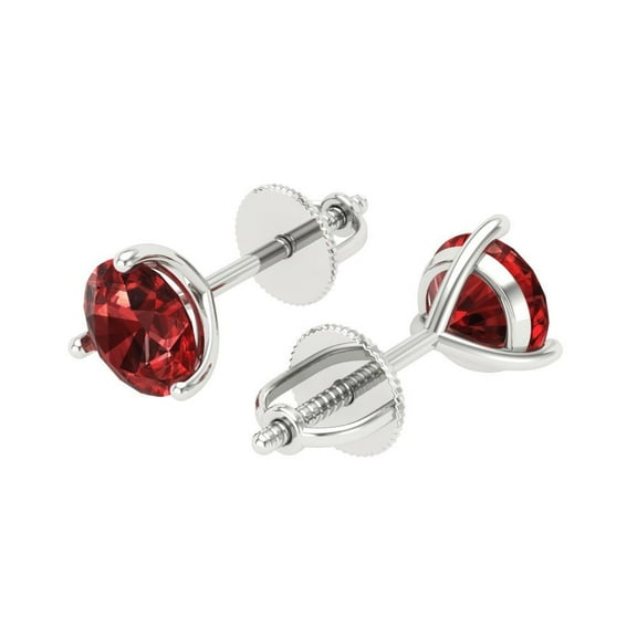 2 Ct Round Cut Studs Red Natural Garnet 14K White Solid Solid Gold Everyday Dainty Earrings Screw Back