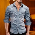 thumbnail image 3 of RUTAYY Men's Shirts Denim Casual Long Sleeve Workwear Button Down Tops Solid Color Turndown Collar Comfortable Fashion Beach Blouse, 3 of 3