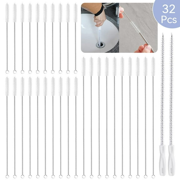 TSV 32pcs Straw Drain Cleaning Brush Set, 18.5" Long Drain Clog Remover Tool   Straw Cleaning Brushes