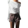 thumbnail image 1 of Gupgi Women Ruched Chiffon Tops One Shoulder Long Sleeve 3D Floral Mesh Shirt Solid Color Blouse, 1 of 5