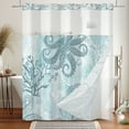 thumbnail image 5 of Mizhona Beach Octopus No Hook Shower Curtain with Snap in Liner,Teal Coral Hookless Bath Curtain,71"× 74", 5 of 6