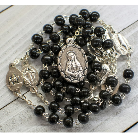 Our Lady of Sorrows Rosary Chaplet with Black Round Wood Beads