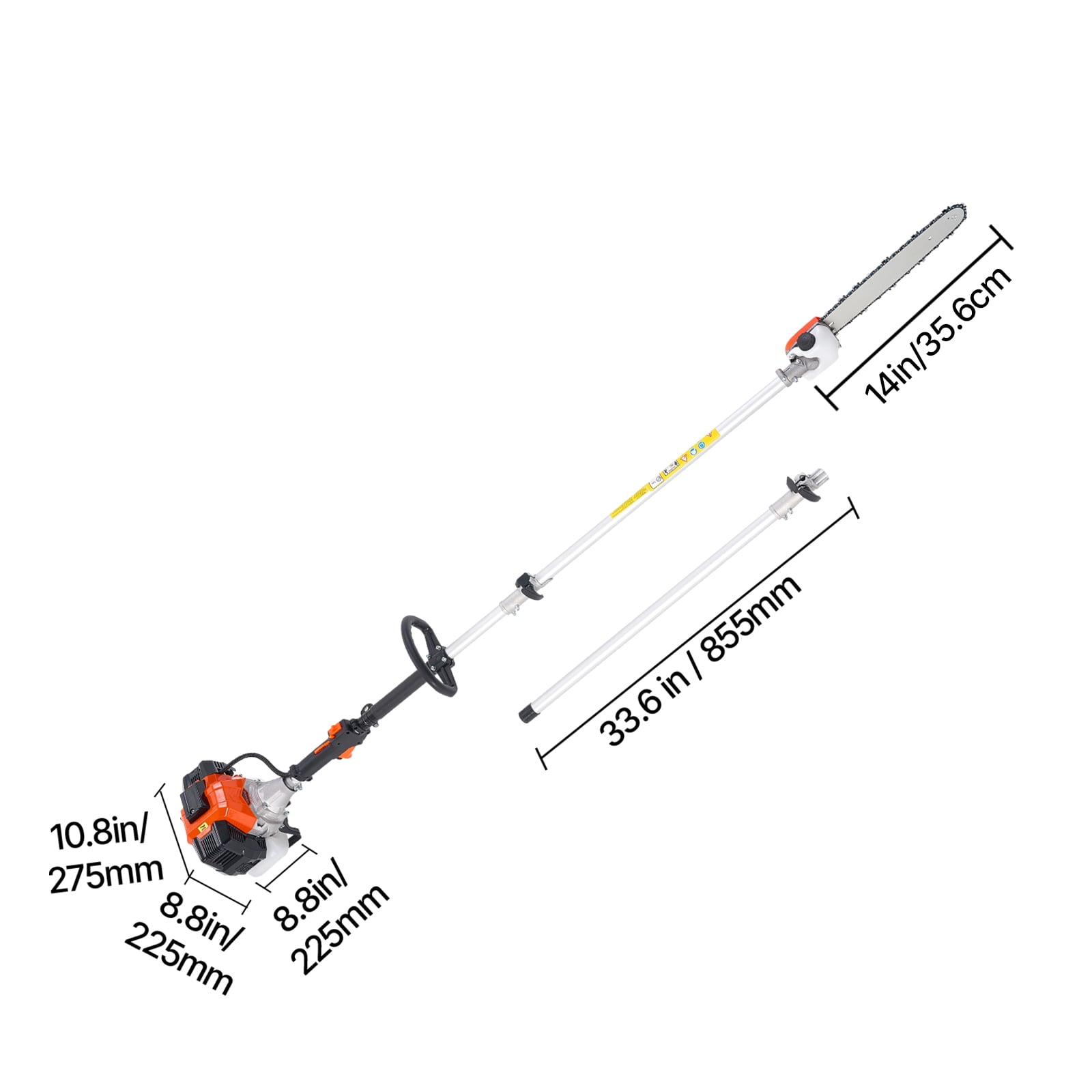 VEVOR Gas Pole Saw, 52CC 2 Stroke Gas Powered Pole Saws with 14 in Cutting Bar, Cordless Tree Trimmer with 30 fl.oz Fuel Tank, 7.2 to 10 ft Extendable, Powerful Chainsaw for Tree Trimming Pruning