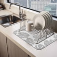 thumbnail image 2 of Gray Monstera Leaf Dish Drying Mats for Kitchen Counter, Tropical Botanical Minimalist Modern Absorbent Coffee Bar Mat with Non-slip Rubber Backed Quick Drying Dish Rack Pad 16"x24", 2 of 9