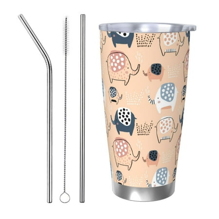 

Goofa Cute Ink Drawn Elephants for 20 oz Skinny Tumbler Stainless Steel Coffee Mug Slim Vacuum Insulated Travel Cup Car Cup-Straw Three-piece Set