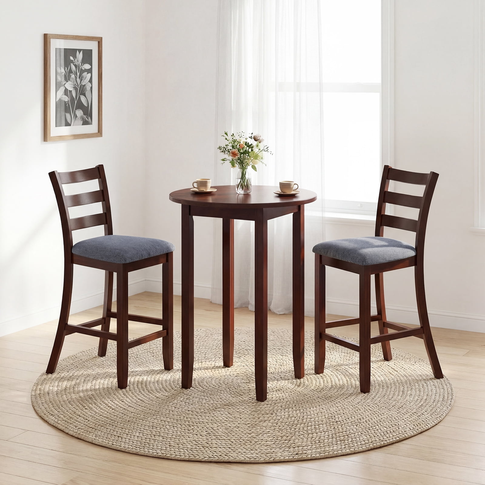 Gymax Bar Stools Set of 4 Upholstered Counter Height Barstools w/ Padded Seat Footrest & Backrest Farmhouse
