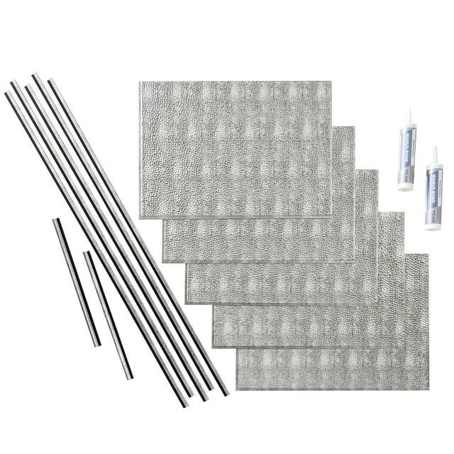 FASÄDE Hammered Decorative Vinyl Backsplash 15 sq ft Kit in Crosshatch Silver
