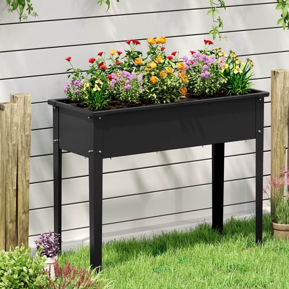 Costway 40'' Raised Garden Bed with Legs Metal Elevated Planter Box Drainage Hole Backyard