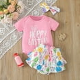 thumbnail image 2 of Gunia Easter Outfit Baby Girl Infant Short Sleeve Letter Printed Romper Newborn Bodysuits Ruffles Shorts Soft Cute Dailywear, 2 of 7