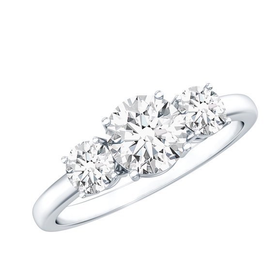 Rosec Jewels 3 Stone Moissanite Anniversary Ring (D-VS1 Quality Certified) - 925 Silver Promise Ring - Ready to Gift for Women, US 5.00